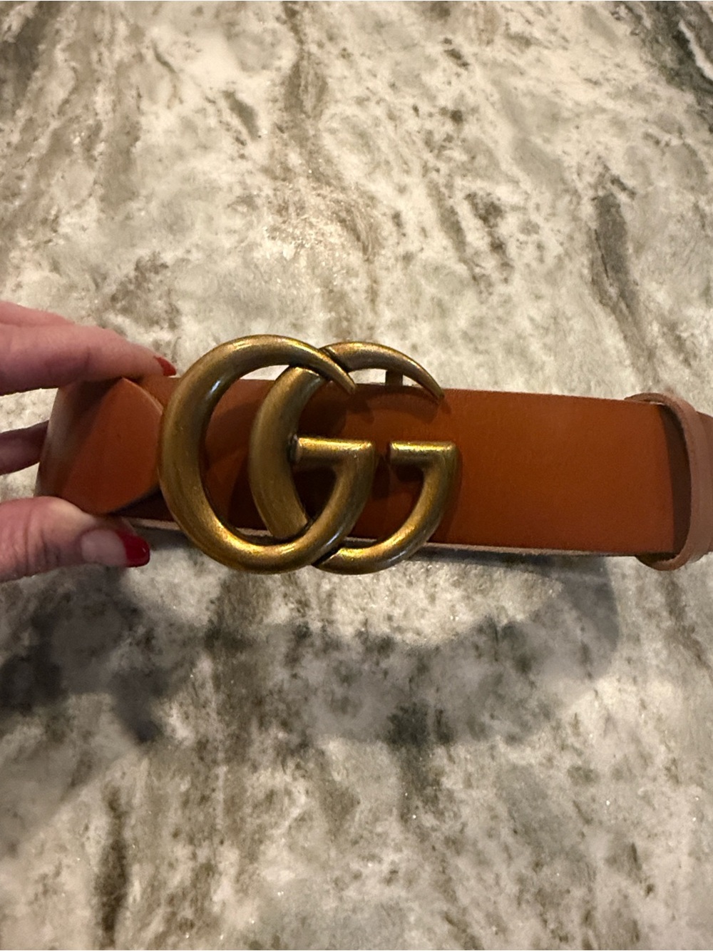 GG gold ish copper Leather Tan / caramel Women's Belt